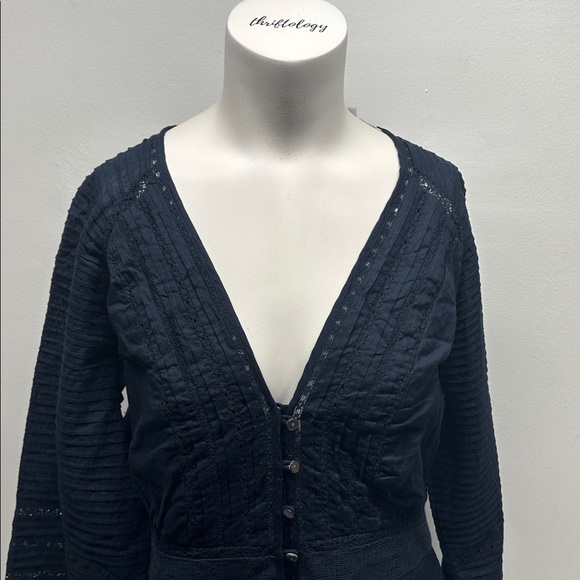 Veronica Beard Addilyn Dress Long Sleeve Button Down Cotton Navy Blue Size 12 - Picture 3 of 12